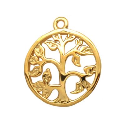 Wholesale 22K Gold Over 925 Sterling Silver Tree Charm with Leaves Pendant - 14mm (1 pc)