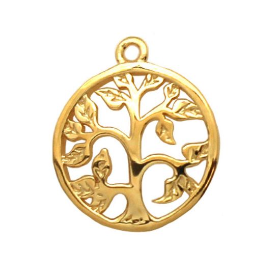 Wholesale 22K Gold Over 925 Sterling Silver Tree Charm with Leaves Pendant - 14mm (1 pc)