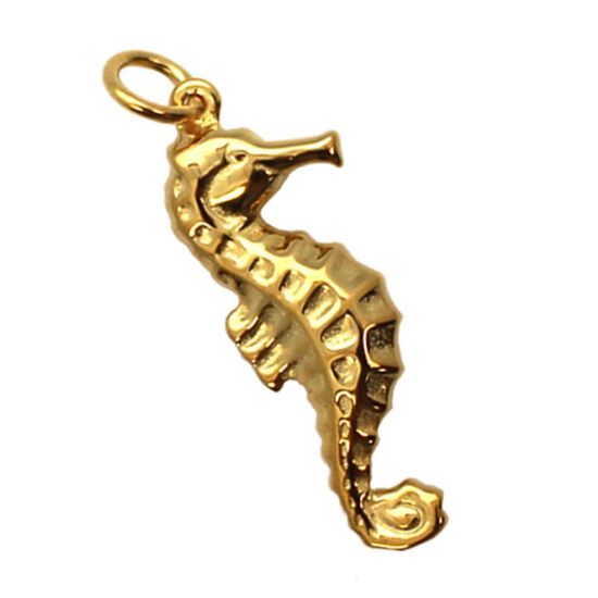 Wholesale Gold Over 925 Sterling Silver Detailed Seahorse Charm - 27mm (1 pc)