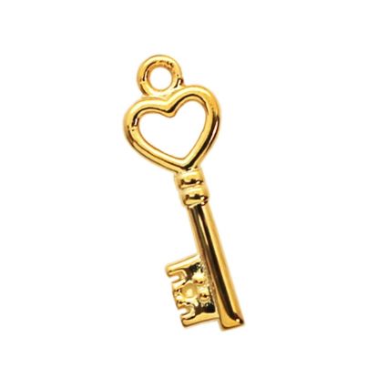 Wholesale Gold Over 925 Sterling Silver Tiny Key Charm with Heart - 19mm (1 pc)