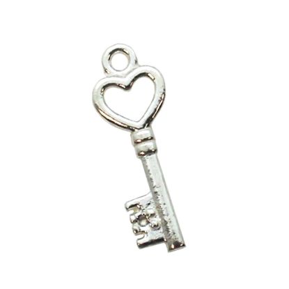 Wholesale 925 Sterling Silver Tiny Key Charm with Heart - 19mm (1 pc)