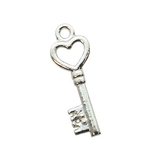 Wholesale 925 Sterling Silver Tiny Key Charm with Heart - 19mm (1 pc)