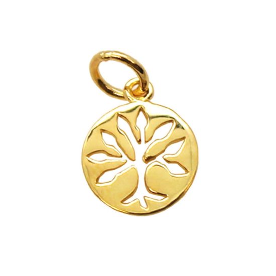 Wholesale 22K Gold Over 925 Sterling Silver Tiny Tree of Life Coin Charm - 9mm (1 pc)