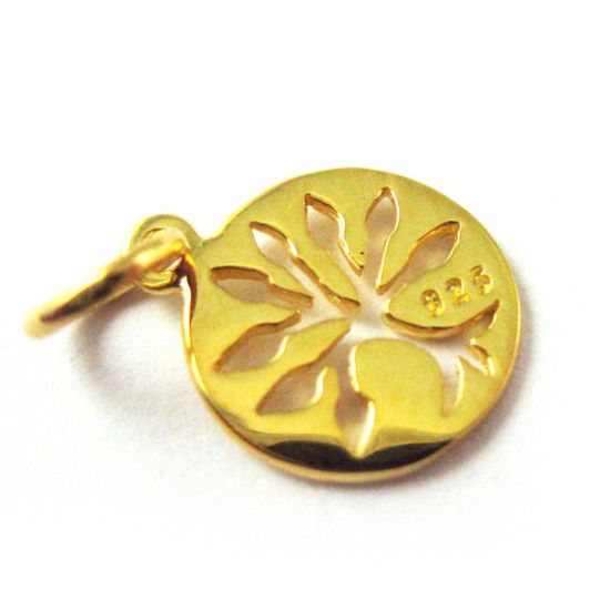 Wholesale 22K Gold Over 925 Sterling Silver Tiny Tree of Life Coin Charm - 9mm (1 pc)