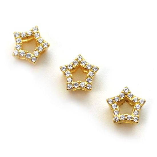Wholesale Gold Plated Sterling Silver Tiny Star Connector Charm with CZ Stone , Charms and Pendants for Jewelry Making, Wholesale Findings