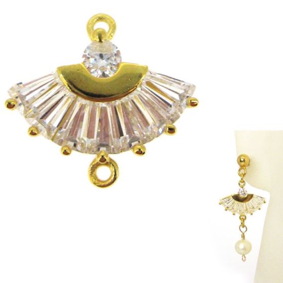 Wholesale 22K Gold Over 925 Sterling Silver CZ Stone Oriental Hand Fan Connector Link - 13mm (1 pc)