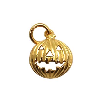 Wholesale Gold plated Sterling Silver Pumpkin Jack-o-Lantern Charm, Charms and Pendants for Jewelry Making, Wholesale Findings