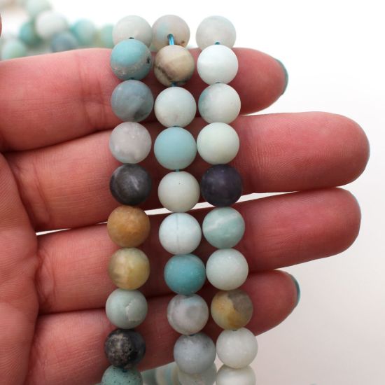 Wholesale Rainbow Amazonite Beads - 8mm Frosted Multi-Colored Matte Round Beads (Sold Per Strand)