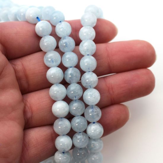 Wholesale March Birthstone-Aquamarine Beads - Natural Stone - Round 8mm (sold per strand)