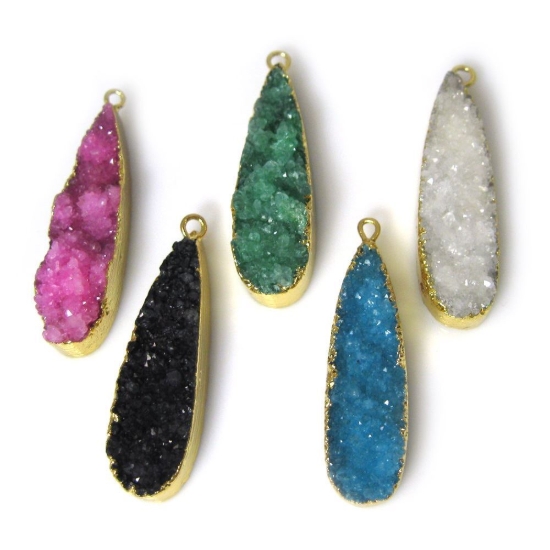 Wholesale Gold Plated Long Drop Rainbow Agate Druzy Geode Pendant Bead