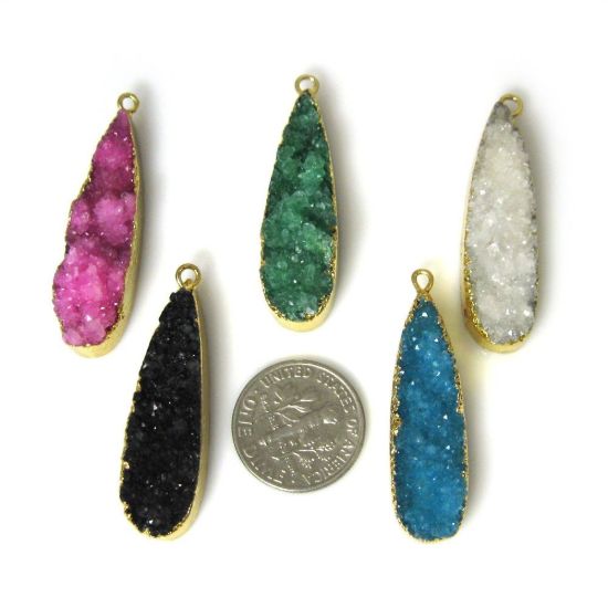 Wholesale Gold Plated Long Drop Rainbow Agate Druzy Geode Pendant Bead