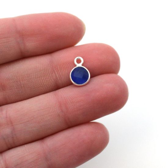 Wholesale Bezel Charm Pendant - Sterling Silver Charm - Blue Monalisa - Tiny Circle Shape - 7mm