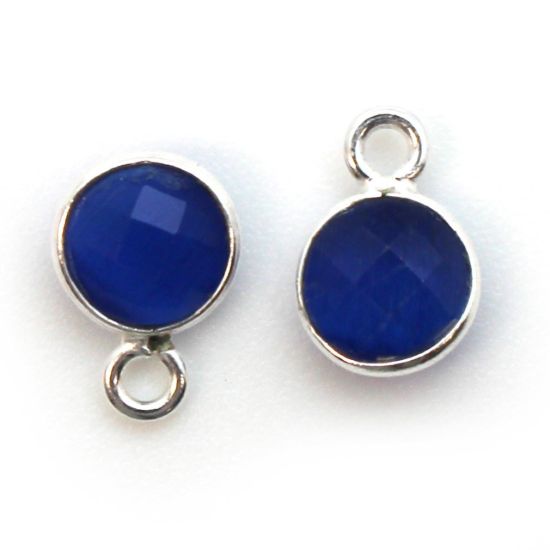 Wholesale Bezel Charm Pendant - Sterling Silver Charm - Blue Monalisa - Tiny Circle Shape - 7mm