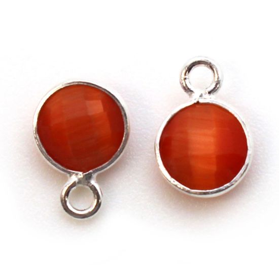 Wholesale Bezel Charm Pendant - Sterling Silver Charm - Orange Monalisa - Tiny Circle Shape - 7mm