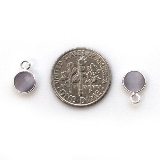 Wholesale Bezel Charm Pendant - Sterling Silver Charm - Grey Monalisa - Tiny Circle Shape - 7mm