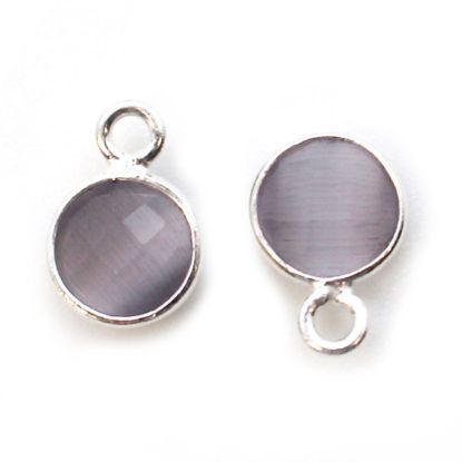 Wholesale Bezel Charm Pendant - Sterling Silver Charm - Grey Monalisa - Tiny Circle Shape - 7mm