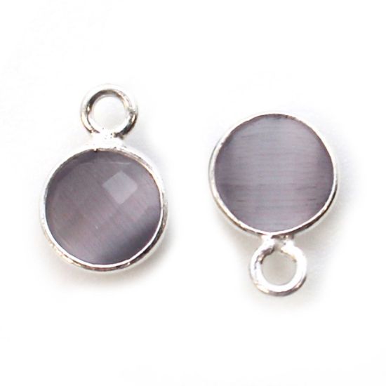 Wholesale Bezel Charm Pendant - Sterling Silver Charm - Grey Monalisa - Tiny Circle Shape - 7mm