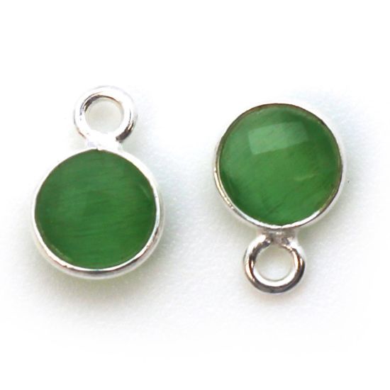 Wholesale Bezel Charm Pendant - Sterling Silver Charm - Green Monalisa - Tiny Circle Shape - 7mm