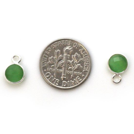 Wholesale Bezel Charm Pendant - Sterling Silver Charm - Green Monalisa - Tiny Circle Shape - 7mm