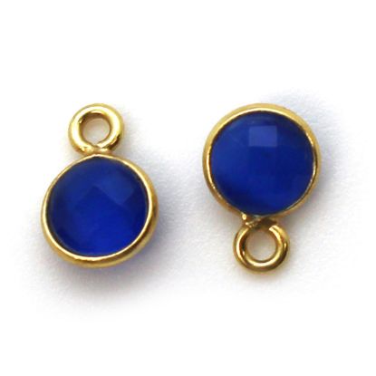 Wholesale Bezel Charm Pendant - Gold Plated Sterling Silver Charm - Blue Monalisa - Tiny Circle Shape - 7mm