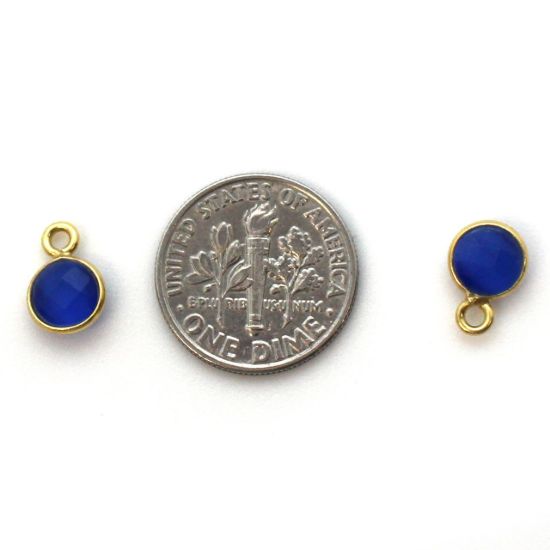 Wholesale Bezel Charm Pendant - Gold Plated Sterling Silver Charm - Blue Monalisa - Tiny Circle Shape - 7mm