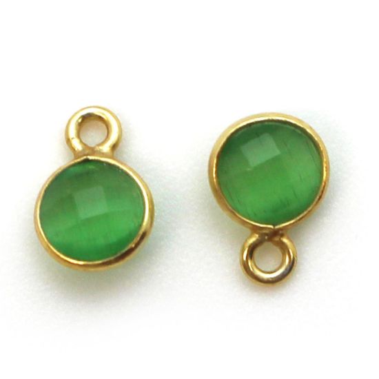 Wholesale Bezel Charm Pendant - Gold Plated Sterling Silver Charm - Green Monalisa - Tiny Circle Shape - 7mm