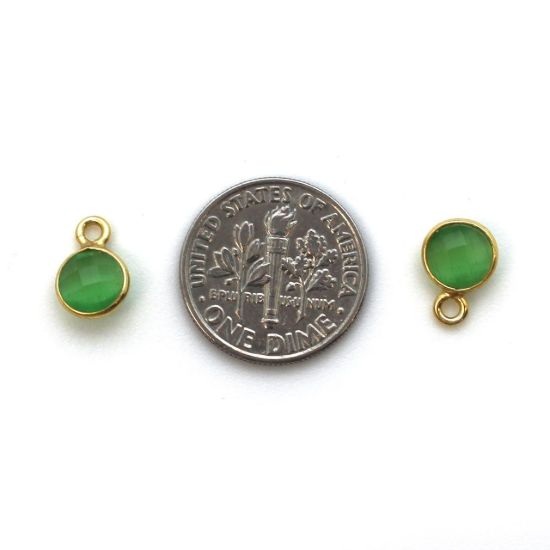 Wholesale Bezel Charm Pendant - Gold Plated Sterling Silver Charm - Green Monalisa - Tiny Circle Shape - 7mm