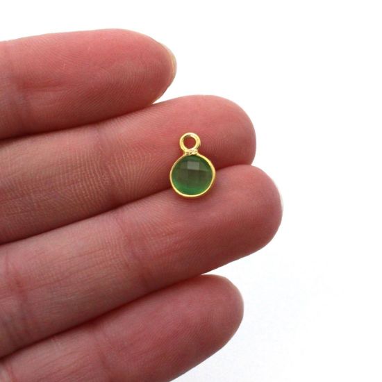 Wholesale Bezel Charm Pendant - Gold Plated Sterling Silver Charm - Green Monalisa - Tiny Circle Shape - 7mm