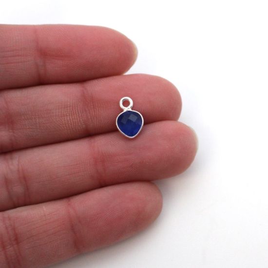 Wholesale Bezel Charm Pendant - Sterling Silver Charm - Blue Monalisa - Tiny Heart Shape - 10 x 7mm