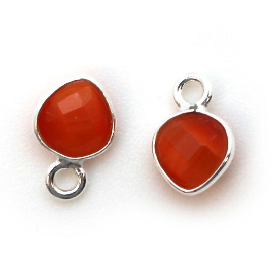 Wholesale Bezel Charm Pendant - Sterling Silver Charm - Orange Monalisa - Tiny Heart Shape - 10 x 7mm