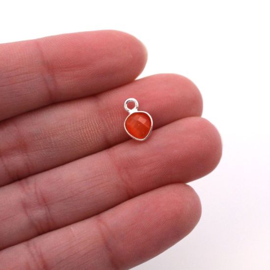 Wholesale Bezel Charm Pendant - Sterling Silver Charm - Orange Monalisa - Tiny Heart Shape - 10 x 7mm