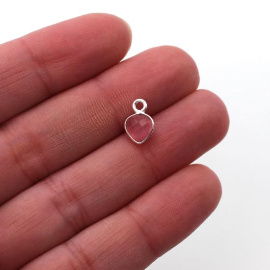 Wholesale Bezel Charm Pendant - Sterling Silver Charm - Pink Monalisa - Tiny Heart Shape - 10 x 7mm