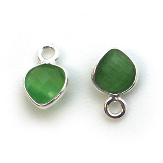 Wholesale Bezel Charm Pendant - Sterling Silver Charm - Green Monalisa - Tiny Heart Shape - 10 x 7mm