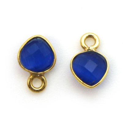 Wholesale Gold Over Sterling Silver Bezel Charm Pendant - 10 x 7mm Tiny Heart Shape - Blue Monalisa