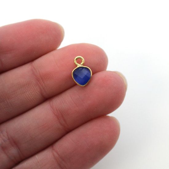 Wholesale Gold Over Sterling Silver Bezel Charm Pendant - 10 x 7mm Tiny Heart Shape - Blue Monalisa