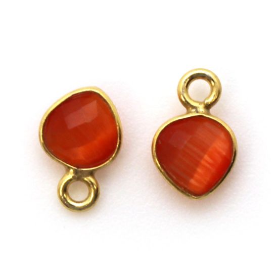 Wholesale Bezel Charm Pendant - Gold Plated Sterling Silver Charm - Orange Monalisa - Tiny Heart Shape - 10 x 7mm