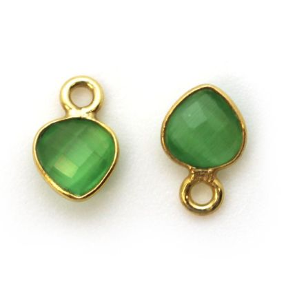 Wholesale Bezel Charm Pendant - Gold Plated Sterling Silver Charm - Green Monalisa - Tiny Heart Shape - 10 x 7mm