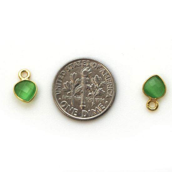 Wholesale Bezel Charm Pendant - Gold Plated Sterling Silver Charm - Green Monalisa - Tiny Heart Shape - 10 x 7mm