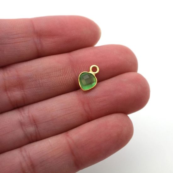 Wholesale Bezel Charm Pendant - Gold Plated Sterling Silver Charm - Green Monalisa - Tiny Heart Shape - 10 x 7mm