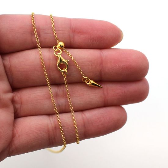 Wholesale Gold Over Sterling Silver Adjustable Finished Chain - 1mm Rolo Chain
