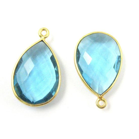 Wholesale Gold plated Sterling Silver Teardrop Bezel Blue Topaz Quartz Gemstone Pendant, Wholesale Gemstone Pendants for Jewelry Making