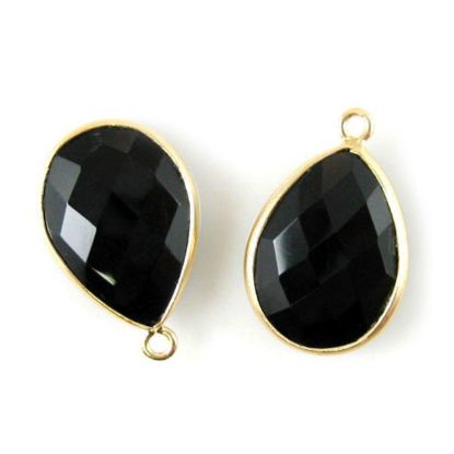 Wholesale Gold plated Sterling Silver Teardrop Bezel Black Onyx Gemstone Pendant, Wholesale Gemstone Pendants for Jewelry Making