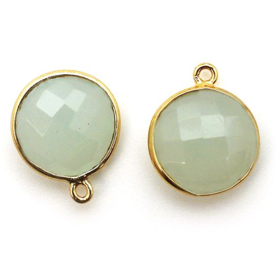 Wholesale Gold plated Sterling Silver Round Bezel Aqua Chalcedony Gemstone Pendant, Wholesale Gemstone Pendants for Jewelry Making