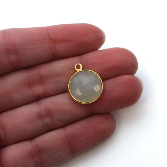 Wholesale Gold plated Sterling Silver Round Bezel Aqua Chalcedony Gemstone Pendant, Wholesale Gemstone Pendants for Jewelry Making