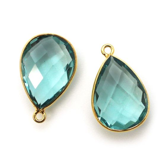 Wholesale Gold plated Sterling Silver Teardrop Bezel Aqua Quartz Gemstone Pendant, Wholesale Gemstone Pendants for Jewelry Making