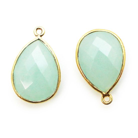 Wholesale Gold plated Sterling Silver Teardrop Bezel Aqua Chalcedony Gemstone Pendant, Wholesale Gemstone Pendants for Jewelry Making