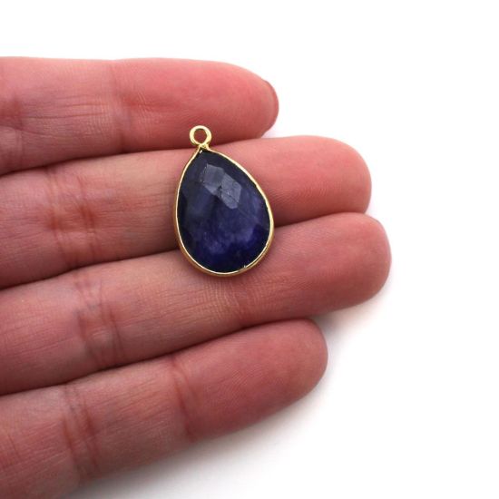Wholesale Gold plated Sterling Silver Teardrop Bezel Blue Sapphire Dyed Gemstone Pendant, Wholesale Gemstone Pendants for Jewelry Making
