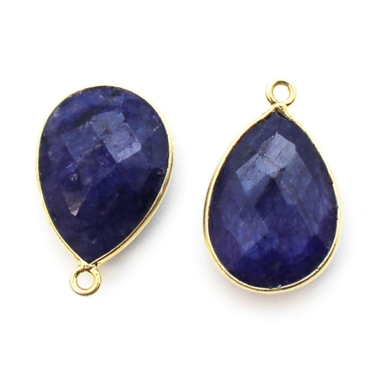 Wholesale Gold plated Sterling Silver Teardrop Bezel Blue Sapphire Dyed Gemstone Pendant, Wholesale Gemstone Pendants for Jewelry Making