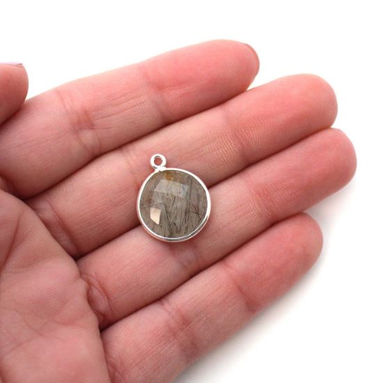 Wholesale Sterling Silver Round Bezel Black Rutilated Quartz Gemstone Pendant, Wholesale Gemstone Pendants for Jewelry Making