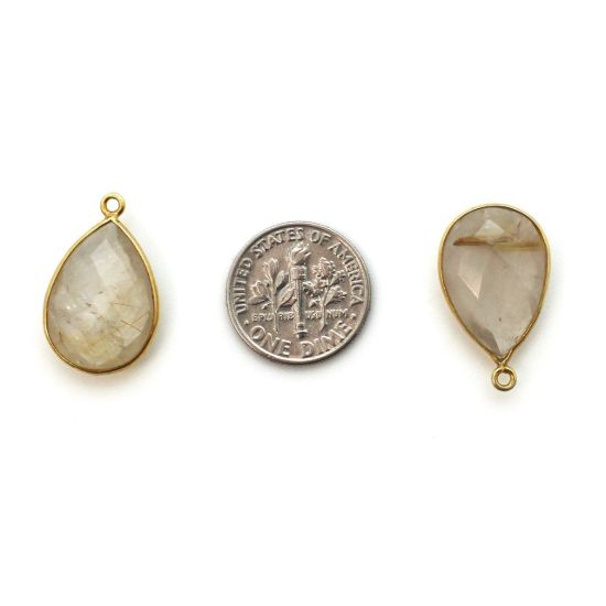 Wholesale Bezel Gemstone Pendant - Gold plated Bezel- 13x18mm Faceted Pear Shape - Gold Rutilated Quartz